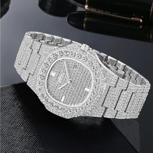 VVS Bustdown Iced Out Unisex Steel Luxury Simulated Diamond CZ Watch Hip Hop